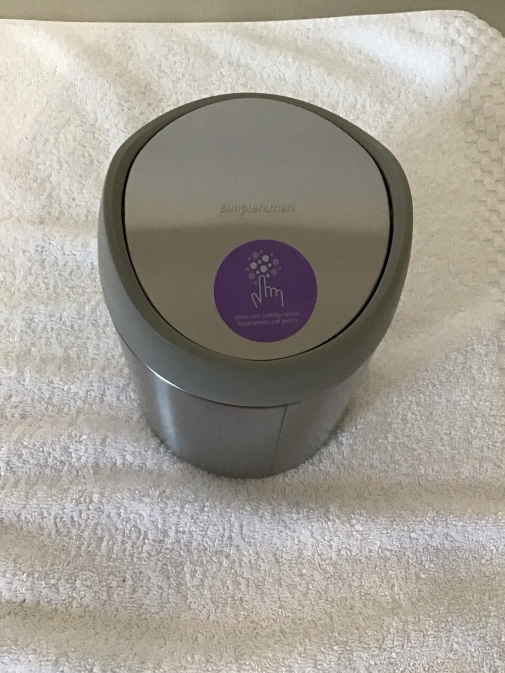 Simplehuman Stainless Steel Touch Trash Can with Purple Accent
